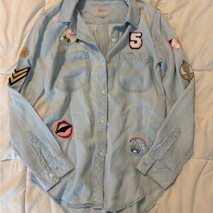 Rails Light Blue Button Down Shirt with Colorful Patches